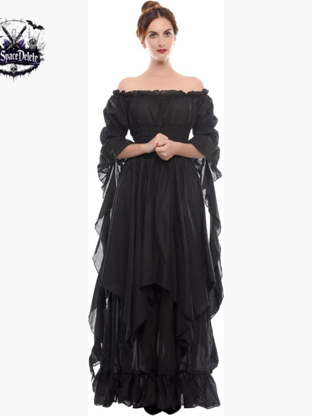 Medieval Renaissance Dress Cotton Off Shoulder Long Sleeve Elastic Waist